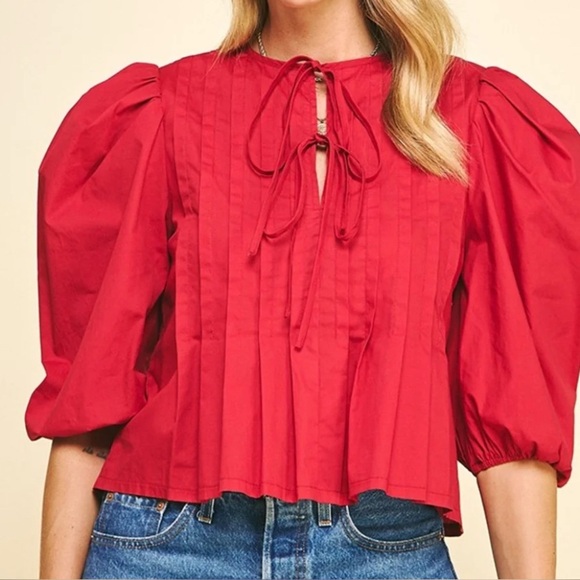 Pinch Miley Top Size Small NWT Puffed Sleeve in Deep Red - Picture 1 of 7